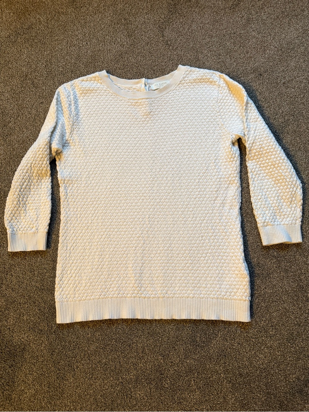 Ted Baker Cream Openwork Knit Crewneck Sweater